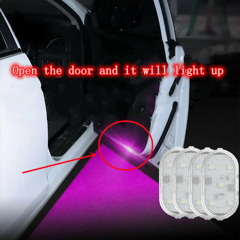 Lampu Pintu Pembuka Mobil Universal Pengisian Daya USB Magnetis Nirkabel LED Pintu Mobil Lampu Selamat Datang Lampu Sinyal Aman Antitabrakan