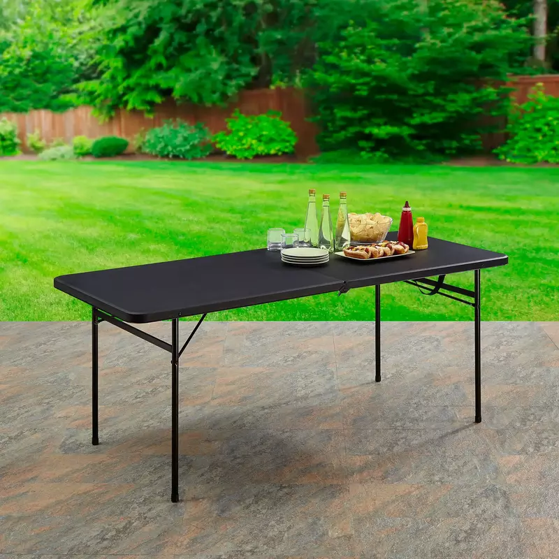 طاولة بلاستيكية قابلة للطي ، 6 أقدام ، ثنائية الطي ، لون أسود