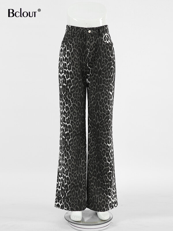 Модные хлопковые леопардовые длинные брюки Bclout для женщин 2024 повседневные Прямые брюки с карманами и высокой талией уличная одежда облегающие сексуальные женские брюки