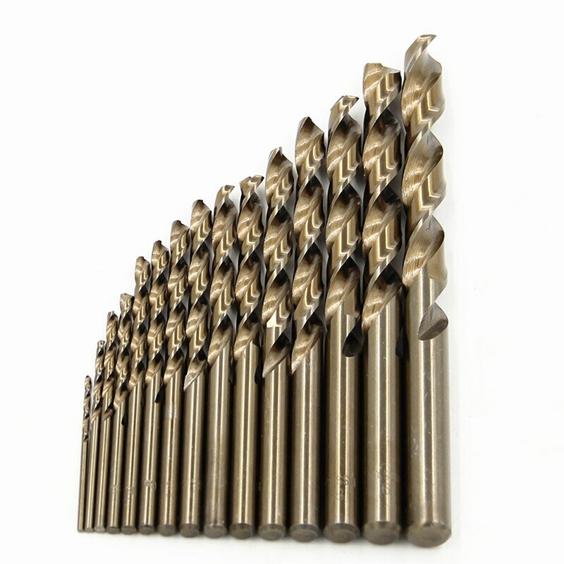 Straight Shank Twist Drill Set, aço de alta velocidade, moagem completa, ferramenta de abertura de furos, cobalto, amarelo torrado, m35, 15 pcs, 1,5-10mm
