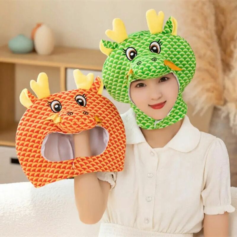 2024 Funny Cartoon Dragon Headgear 3D Fluffy Plush Hat Photography Prop Dress-Up Performance Hat New Year Party Costume