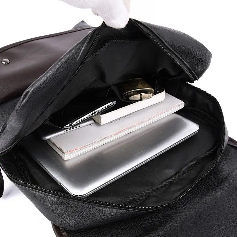 กระเป๋าเป้สะพายหลังหนังใส่แล็ปท็อปแนววินเทจของผู้ชายกระเป๋านักเรียนกันน้ำได้จุได้เยอะ
