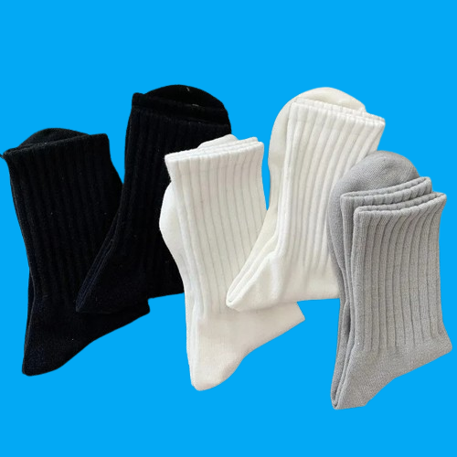 Calcetines cálidos para hombre, medias deportivas de Color sólido, transpirables, de tubo medio largo, informales, Color blanco y negro, para otoño e invierno, 5 pares