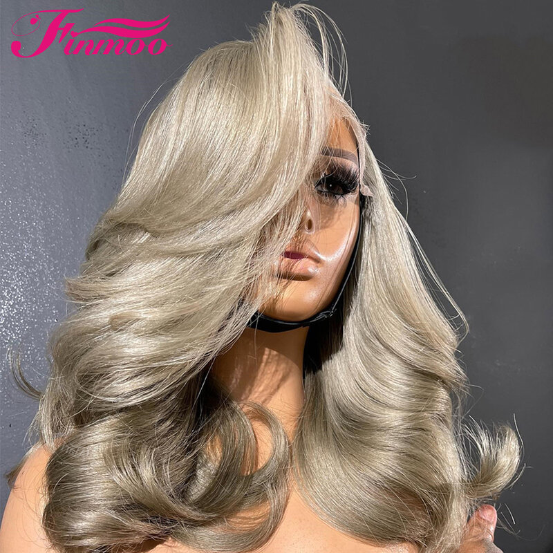 Ash Bonde Colorido Lace Front Wig para Mulheres, Onda Profunda Solta, Perucas Remy de Cabelo Humano Brasileiro, HD Transparente Lace Wig, 5x5
