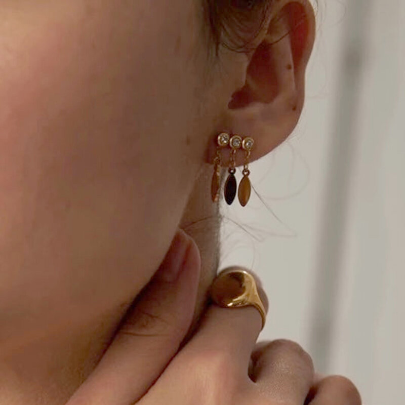 925 Sterling Silber Nadel Luxus Blatt Kette Quaste Anhänger Ohrringe für Frauen runde Kristall Ohr stecker Modeschmuck Geschenke