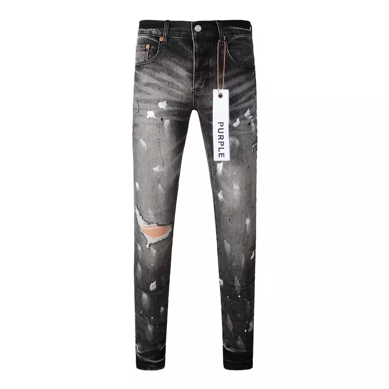 2024 New Purple Brand jeans with high street distressed paint repair low raise Skinny Denim pants