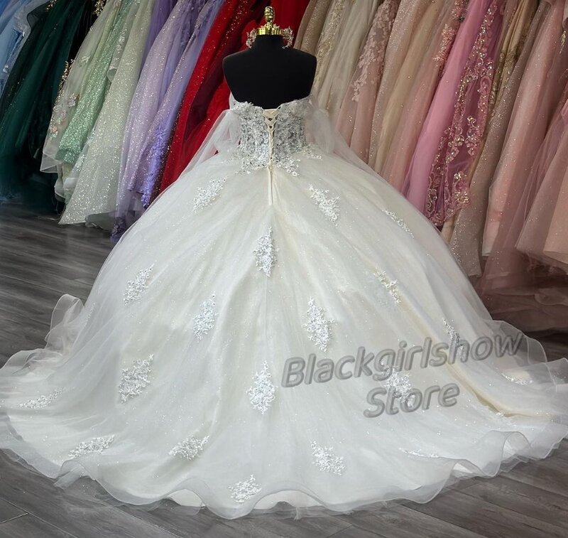 Vestidos Quinceanera brancos com cristal Applique, recorte, bainha elegante e luxuosa, vestido de noiva, 15 Quinceanera, 2021, 2024