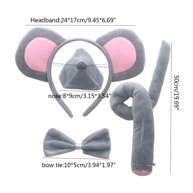Mouse Ears and Headband Set para Crianças, Tail Bow Tie, Luvas de Nariz, Saia Tutu, Halloween, Natal, Animal Cosplay Costume