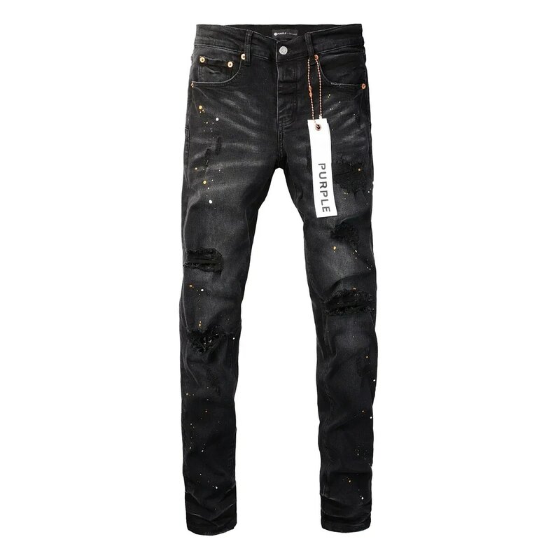High Street Jeans Ragged Pintado, Alta Qualidade, Marca Moda, Vintage, Roxo, 2024