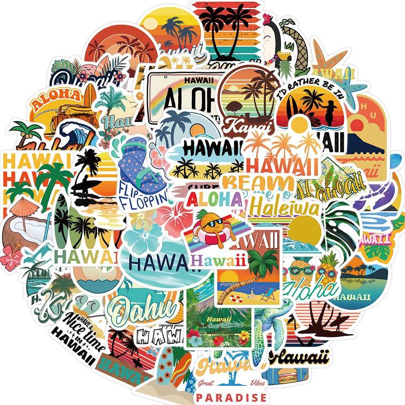 Autocollants de plage de surf d'Hawaii en PVC, décalcomanies de dessin animé, graffiti, cahier de bricolage, bagages, décoration murale, 10 pièces, 25 pièces, 50 pièces