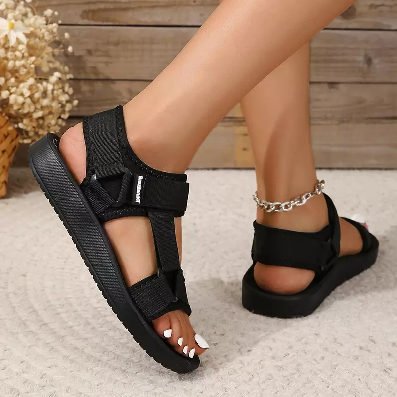 Sandálias romanas casuais para mulheres, sapatos baixos confortáveis, nova tendência da moda, verão 2024