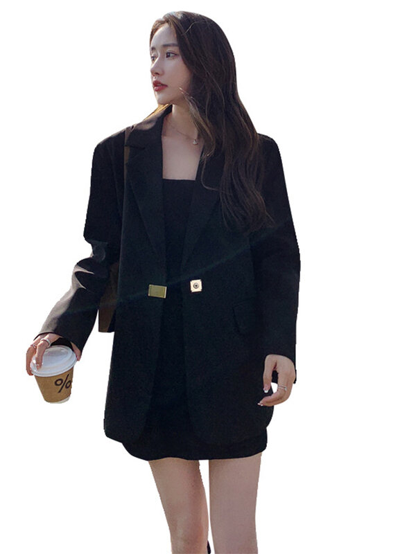 LANMREM Blazer stile coreano per le donne maniche lunghe dentellate tinta unita cappotti a bottone singolo moda 2024 nuovo abbigliamento 2 z1199
