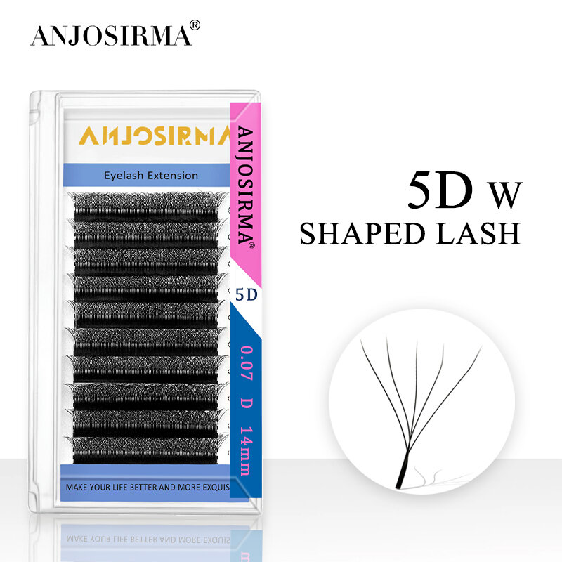 ANJOSIRMA 5D W-Shape Eyelash Extension Natural Faux Light or Heavy Makeup Blooming with Lashes C/D/DD Fan False Eyelashes