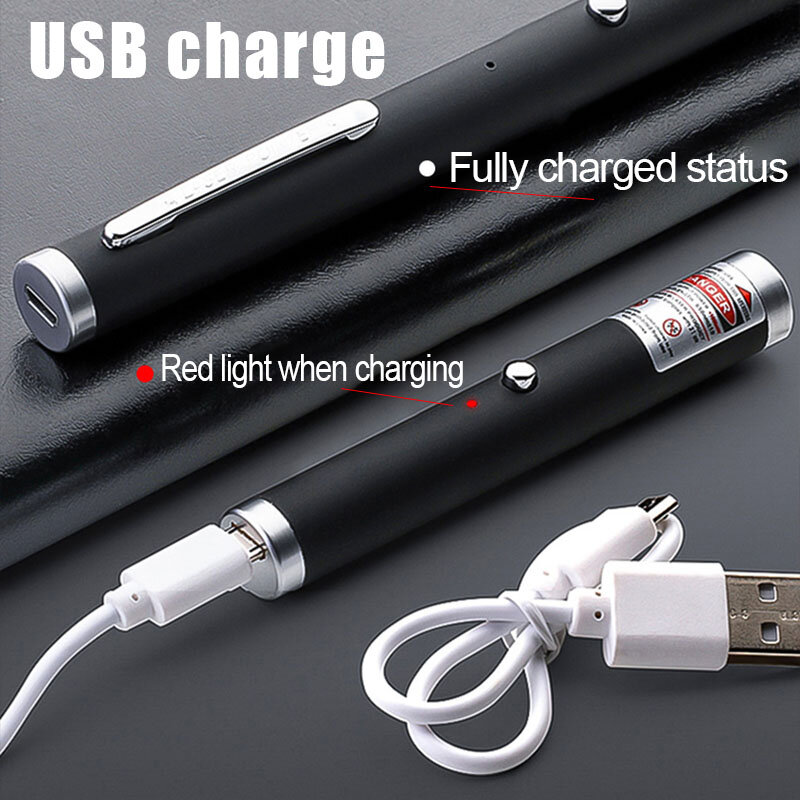 ตัวชี้เลเซอร์ขนาดเล็กแบบ USB ชาร์จไฟได้ปากกาเลเซอร์สำหรับสอนนิ้วปากกาสปอตไลท์แสงสีแดงไฟเลเซอร์สำหรับแมวล้อเล่น
