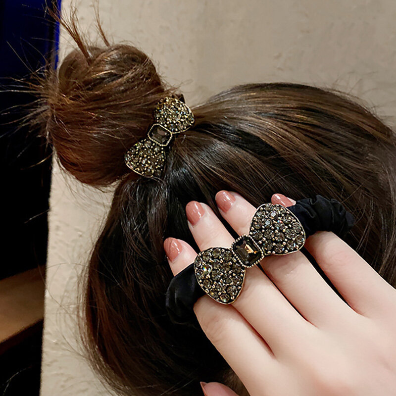 Accessori per capelli strass moda donna fiocchi per capelli cravatte farfalla per capelli fascia elastica per capelli moda coreana Scrunchy nero