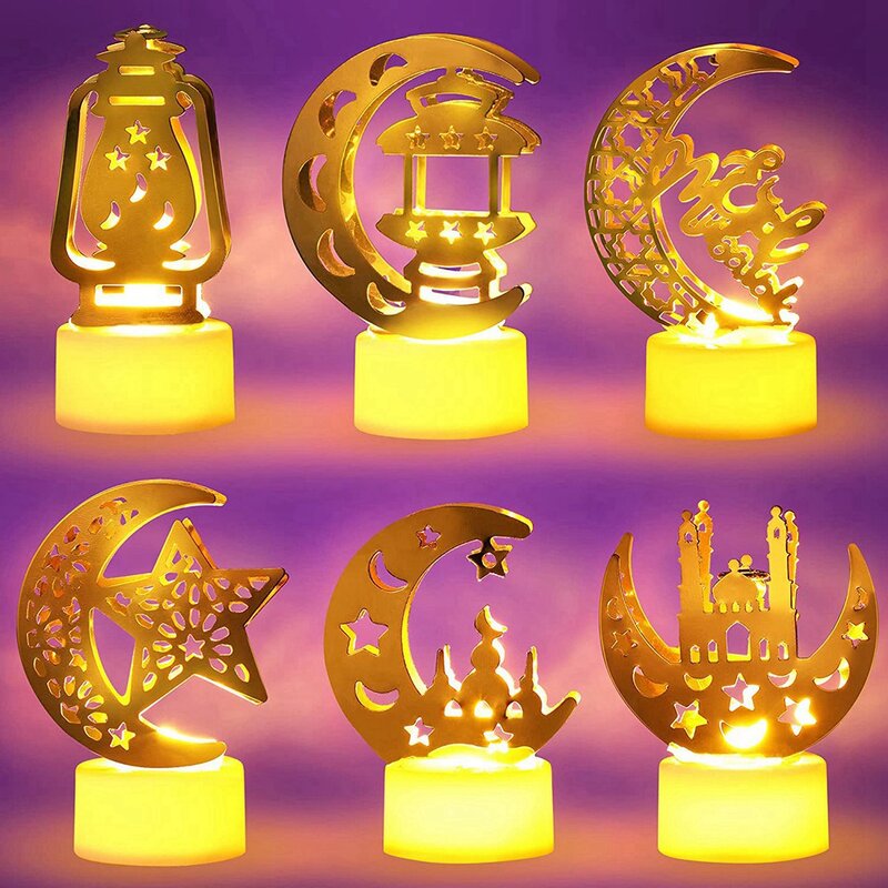 Décorations lumineuses du Ramadan pour la maison, bougies LED, Eid Mubarak, paquet de 6