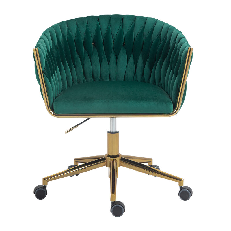 Mão-tecido encosto cadeira de escritório com rodas, altura ajustável, 360 ° giratória, verde, design moderno, ideal para quarto ou Livi