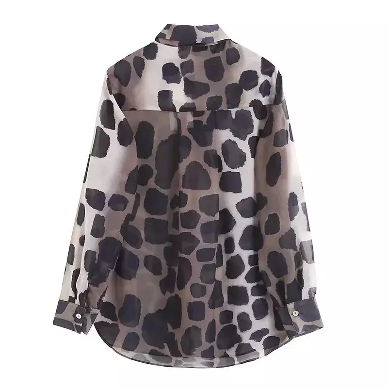 Blusa larga de seda con estampado de animales para mujer, camisa de manga larga con botones, estilo Retro, a la moda, 2023