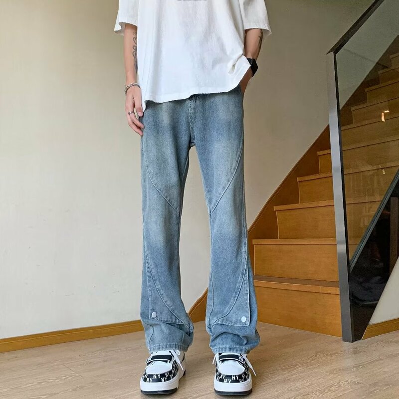 Trend new jeans primavera e autunno wash pantaloni da uomo zipper youth