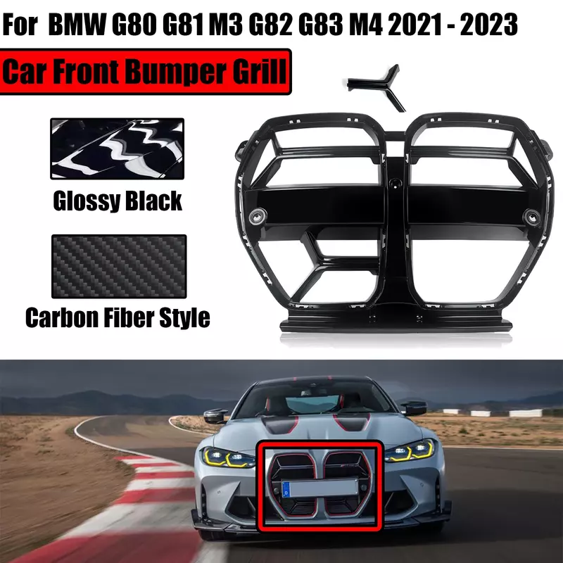 2021-2023 Voor Bmw G80 G81 M3 G82 G83 M4 Auto Voorbumper Roosters Koolstofvezel Stijl Glanzende Zwarte Kap Grill Acc