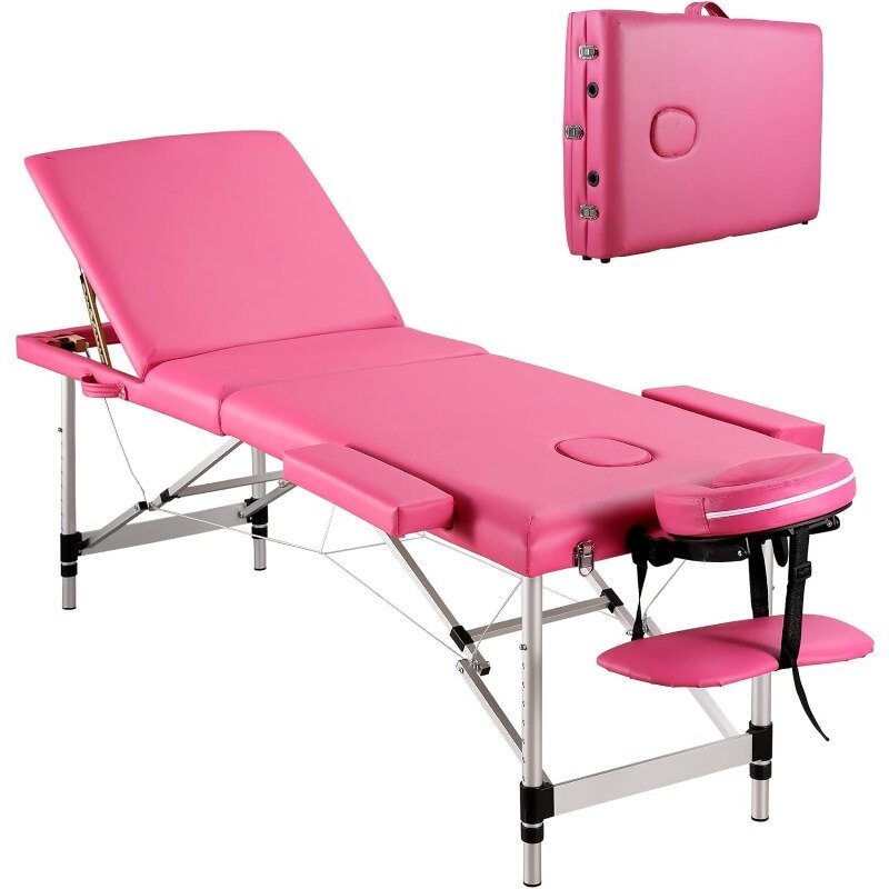 Massage Table Professional Massage Bed 3 Fold 82 Inches Height Adjustable for Spa Salon Lash Tattoo