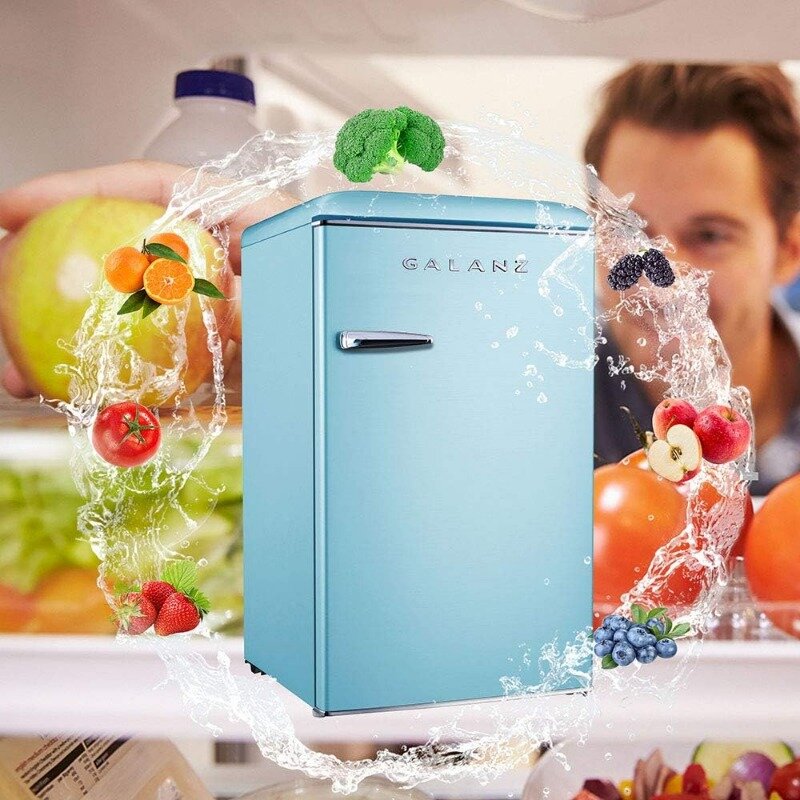 Galanz glr33mber10 Retro-Kompakt kühlschrank, eintüriger Kühlschrank, einstellbarer mechanischer Thermostat mit Kühler, blau, 3,3 cu ft