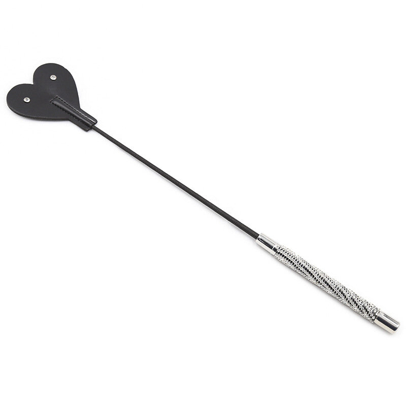 50CM Riding Crop PU Leather Heart-Shaped Paddle,Equestrianism Horse Whip with Crystal Handle