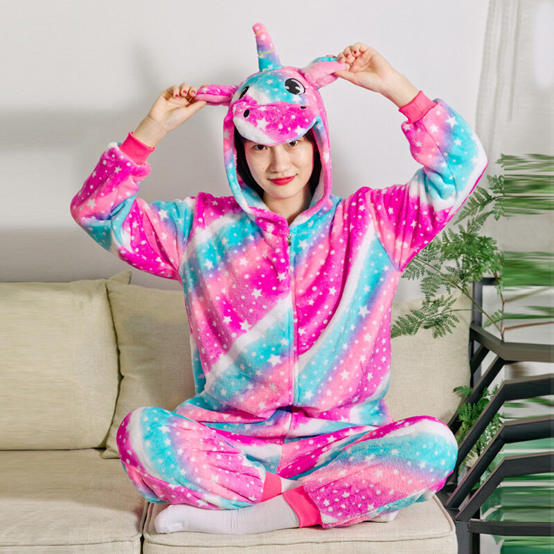 Sleepwear Kigurumi Adult Flannel Anime Cartoon Homewear Halloween Cosplay Costumes Jumpsuit Onesies Long Sleeve Fluffy Pajamas
