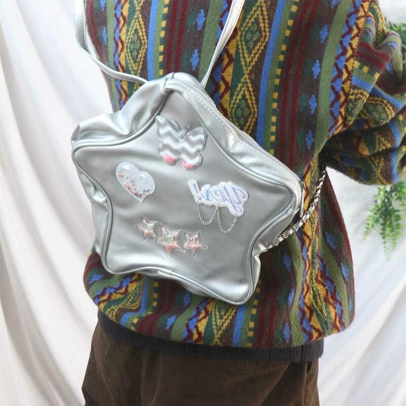 Рюкзак с бабочкой и звездами в стиле панк, сумка на плечо из искусственной кожи в форме сердца Y2k, вместительная кожаная школьная сумка с надписью для женщин и девочек