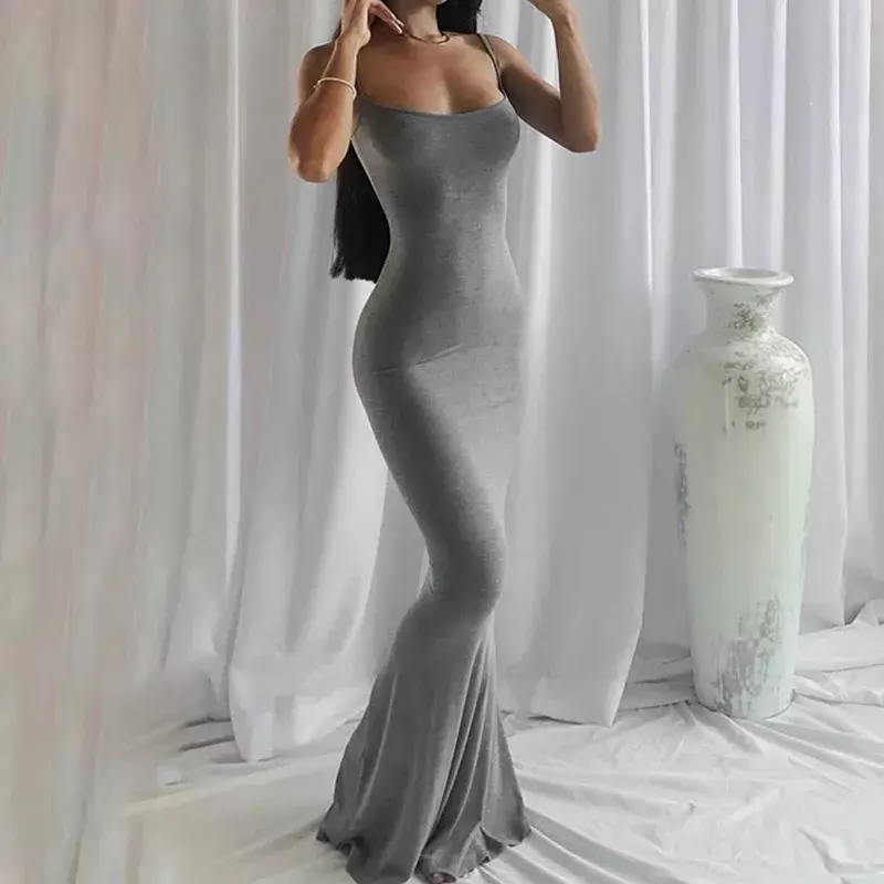 Женское атласное платье-макси без рукавов, с открытой спиной