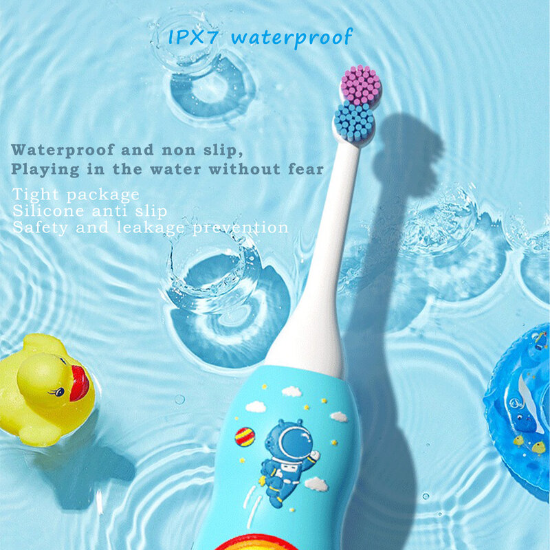 Children's Electric Toothbrush, Food Grade Soft Silicone Brush Head, 360 °Oral Cleaning Design, Suitable For 2-15 Years Old