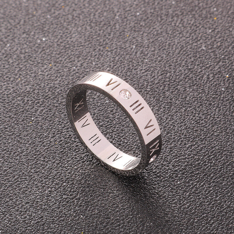 Vintage แหวนสแตนเลสแหวนตัวเลขโรมัน Sliver Shiny Zircon แหวนผู้ชายแฟชั่นสำหรับผู้หญิงของขวัญเครื่องประดับ