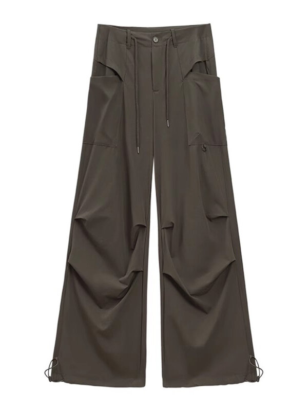 Pantaloni Cargo larghi da caffè da donna pantaloni da paracadute estetici Harajuku Y2k Vintage pantaloni larghi a vita alta pantaloni larghi 2000s vestiti