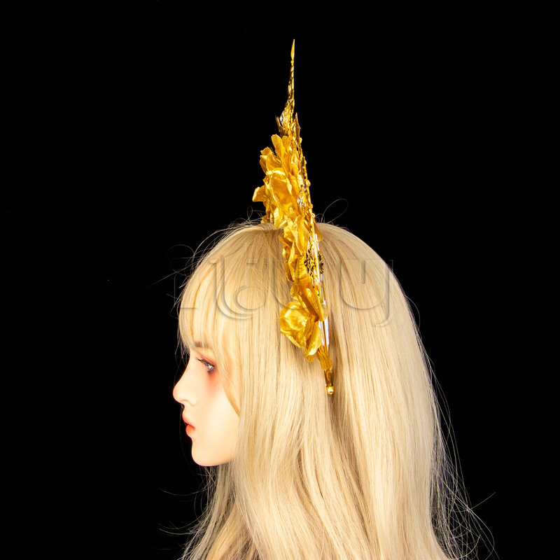 Diadema de oro rosa de diosa del sol hecha a mano, corona con pinchos barrocos, tocado gótico Lolita barroco KC, accesorios de disfraz de Cosplay Punk