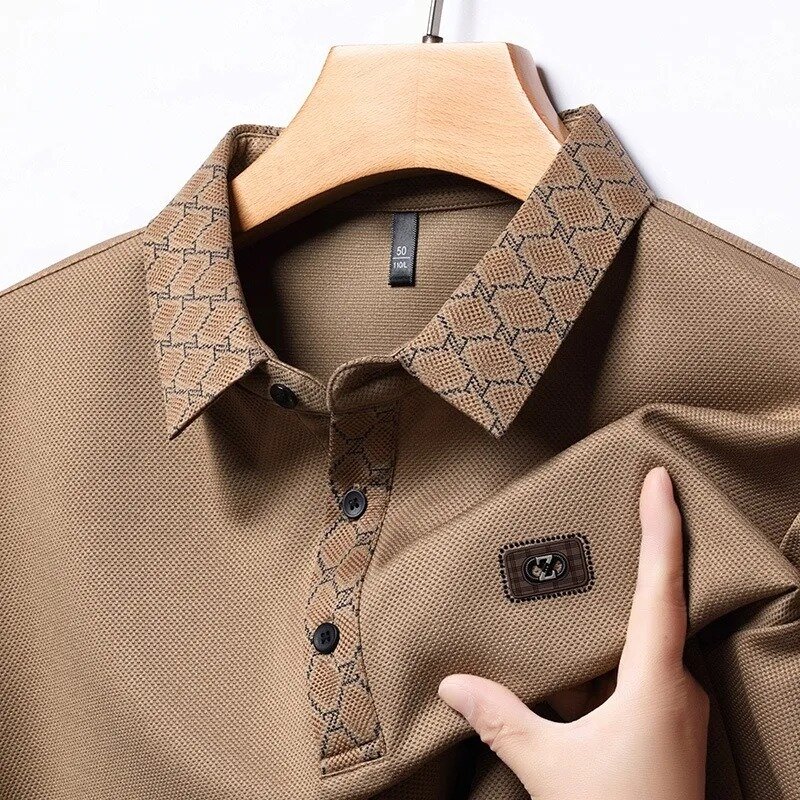 2024 primavera nuova Polo colletto ribaltabile ricamato tinta unita Slim Fit sottile camicia Casual da uomo T-Shirt