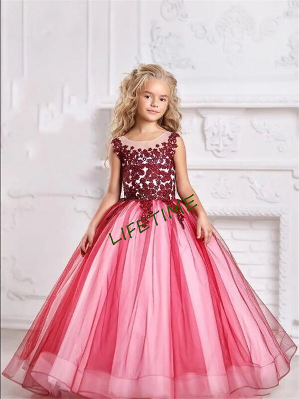 Appliqué Tulle Flower Girl Dresses Baby Wedding Party Dress First Communion Customized Clothing Birthday Gown