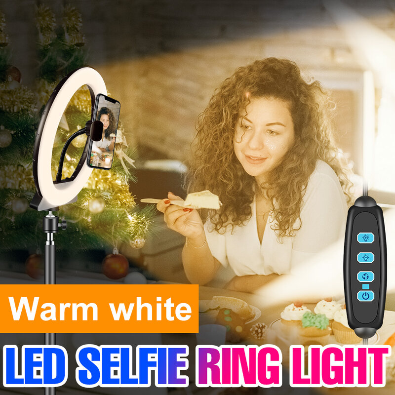 Anillo de luz LED circular para selfi, lámpara de relleno con USB, iluminación de fotografía profesional para estudio fotográfico, Tik Tok
