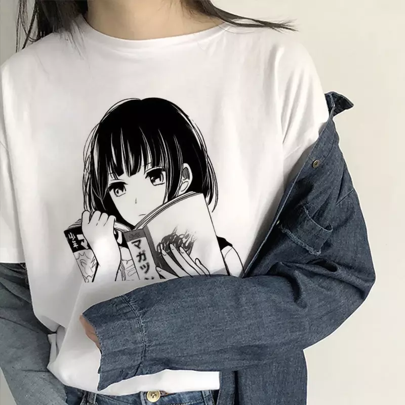 Camiseta de manga corta para mujer, remera con estampado de dibujos animados de Anime japonés, playera con estampado de chica Kawaii para mujer, ropa Harajuku con cuello redondo Y2k