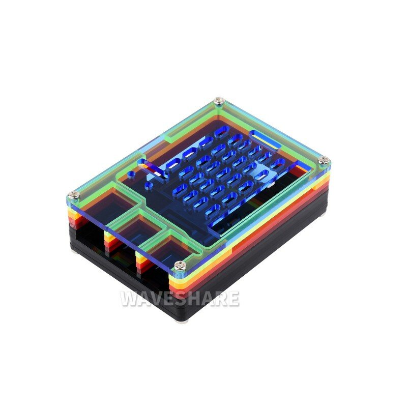 Waveshare Rainbow Acrylic Case For Raspberry Pi 5, Colorful Translucent Acrylic Case, Supports Installing Official Active Cooler