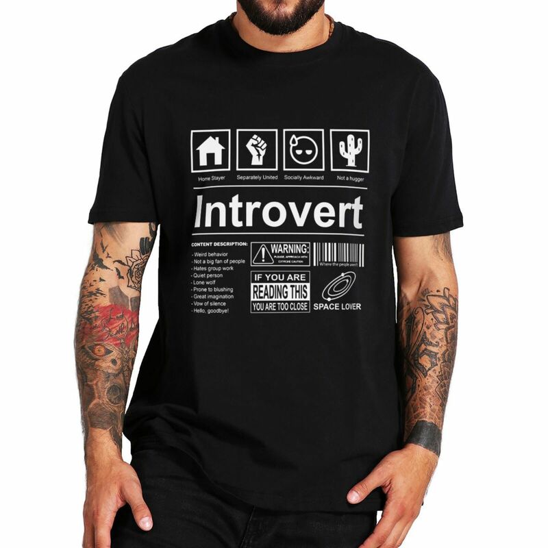 Introwertyk Logo T Shirt Humor introwertycy żartują introwertyczne topy na prezent casualowe 100% bawełniane Unisex Oversized koszulki z okrągłym dekoltem ue Size