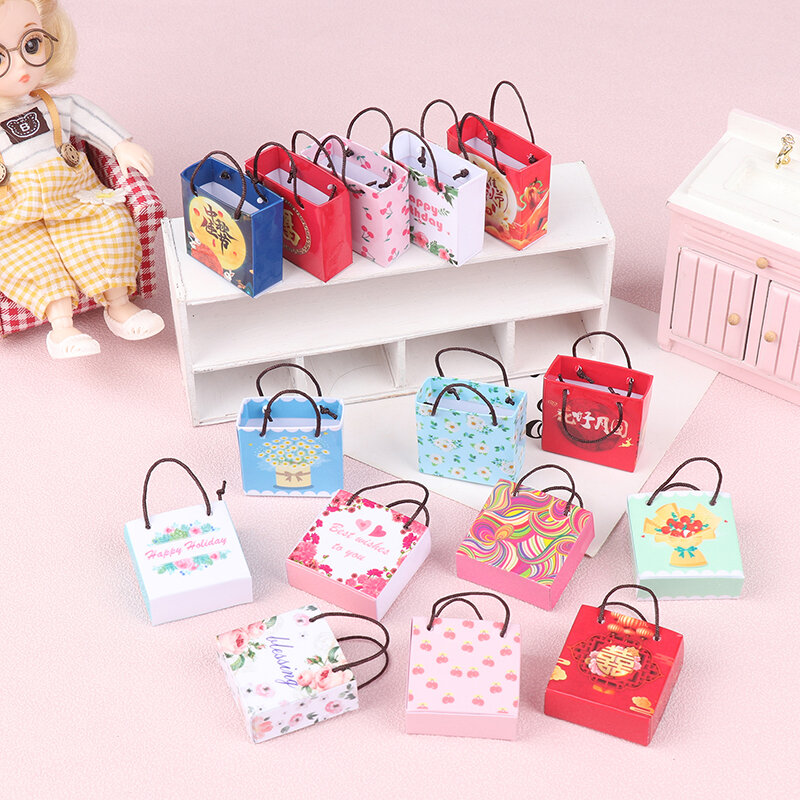 1/12 Dollhouse Mini Handbag Dollhouse Gift Flower Packaging Bag Flower Arrangement Bags Doll House Decor Accessories