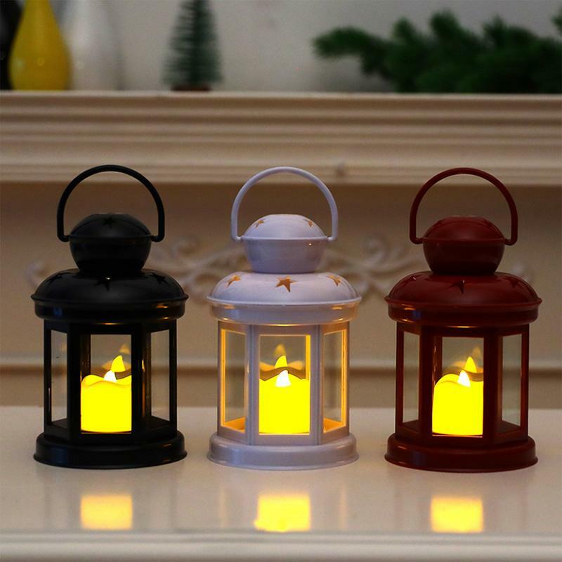 LED 깜박이는 불꽃없는 촛불 야외 배터리 작동 랜턴, 소박한 장식 랜턴, 빈티지 스타일 행잉 랜턴