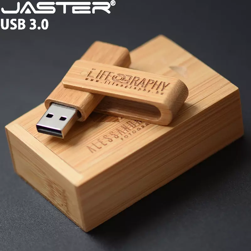 JASTER-무료 사용자 정의 로고 USB 3.0 플래시 드라이브 나무 상자 펜 드라이브, 4GB 8GB 16GB 32GB 64GB 128GB 메모리 스틱 선물 Pendrive U 디스크