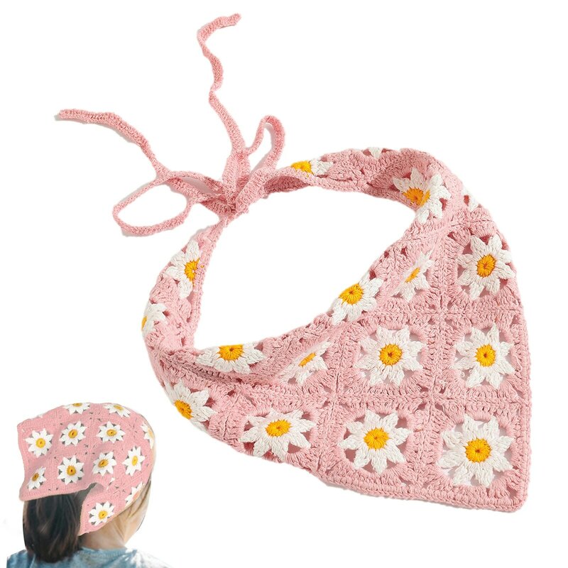 Crochet Bandana Floral Bandanas Crochet Hair Scarf Boho Head Kerchief Elegant Lace Neckerchief Fashion Accessory