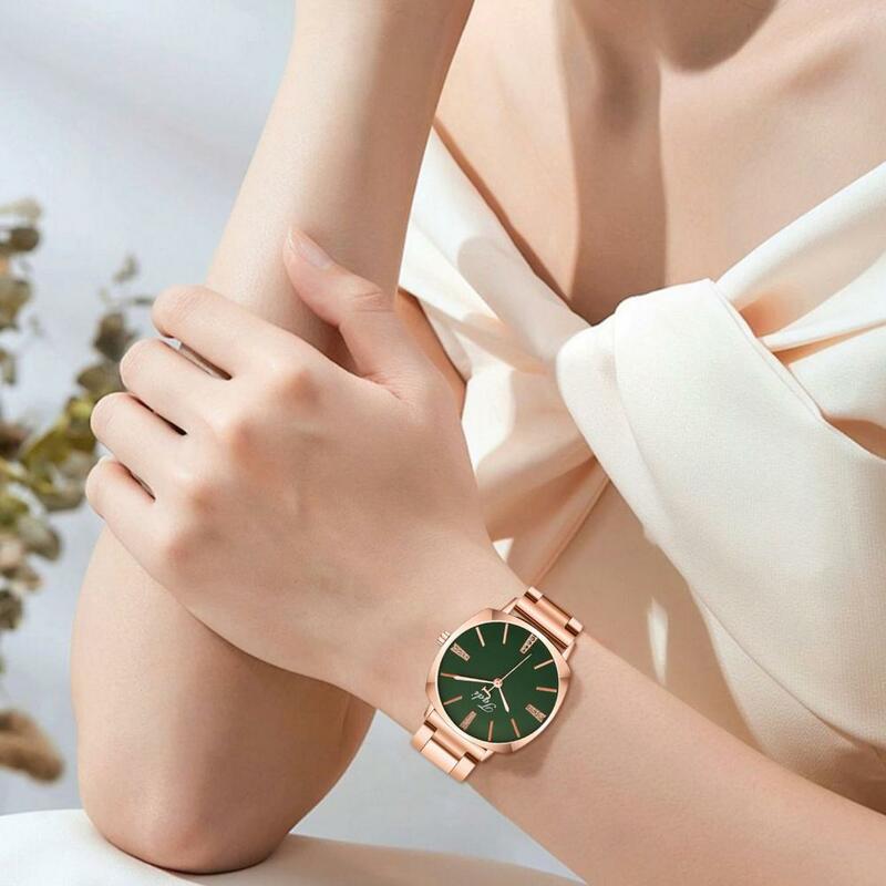 Jam tangan wanita, jam tangan pergerakan Quartz, berlian imitasi elegan, jam tangan wanita dengan tali Stainless Steel, gerakan Quartz bulat untuk ulang tahun