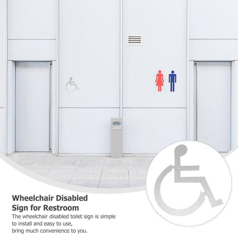 Sinais De WC Com Deficiência Em Aço Inoxidável, Sinal De Emblemas, Banheiro De Lavatório Simples, Sinal De Cadeira De Rodas