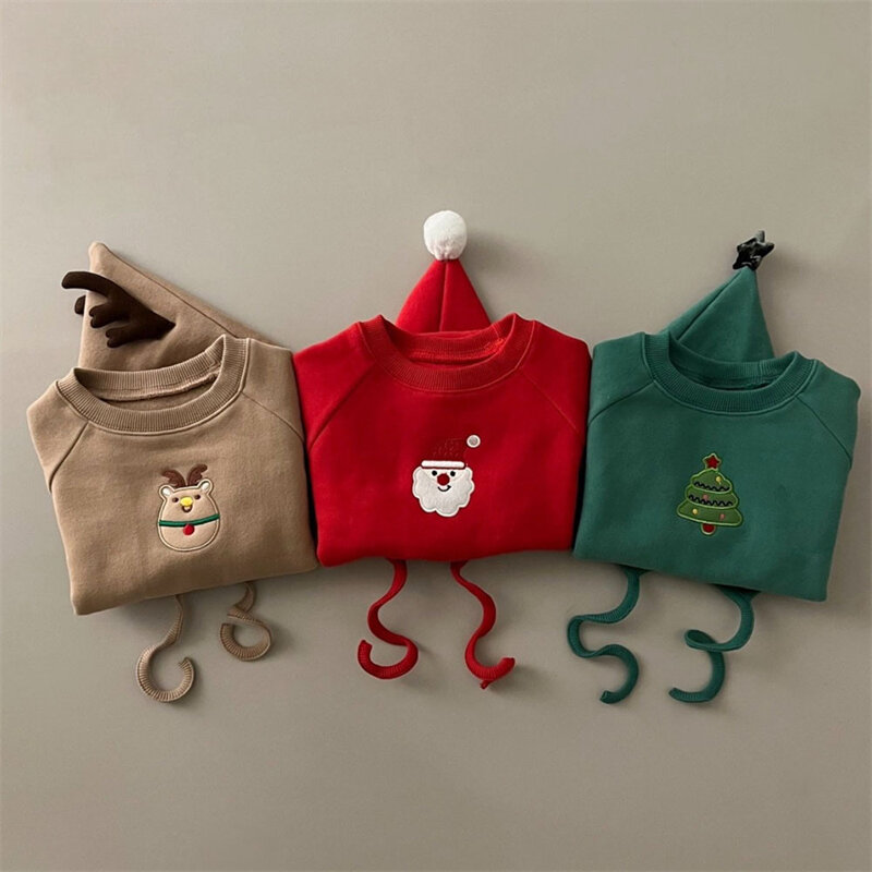 Baby Infant Cotton Rompers Christmas Santa Rudolph Toddler Boy Girl Sweatshirt With Hat Xmas Tree Autumn Winter Clothes Sweater