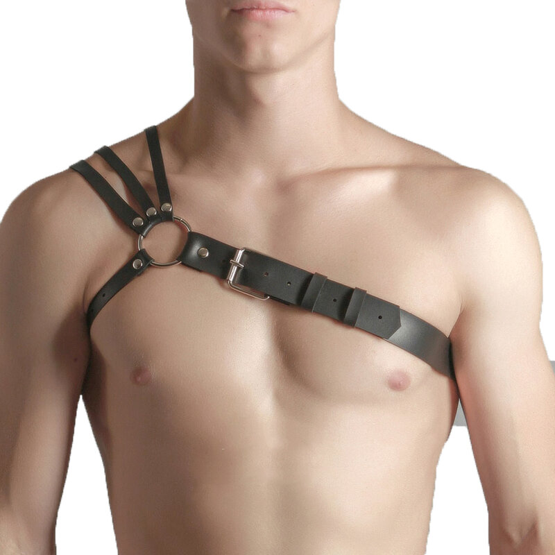 Sabuk pria Harness BDSM Gay kulit Pu bertatahkan dekorasi Harness Adjustable BDSM pakaian sabuk seks kostum erotis harness dada