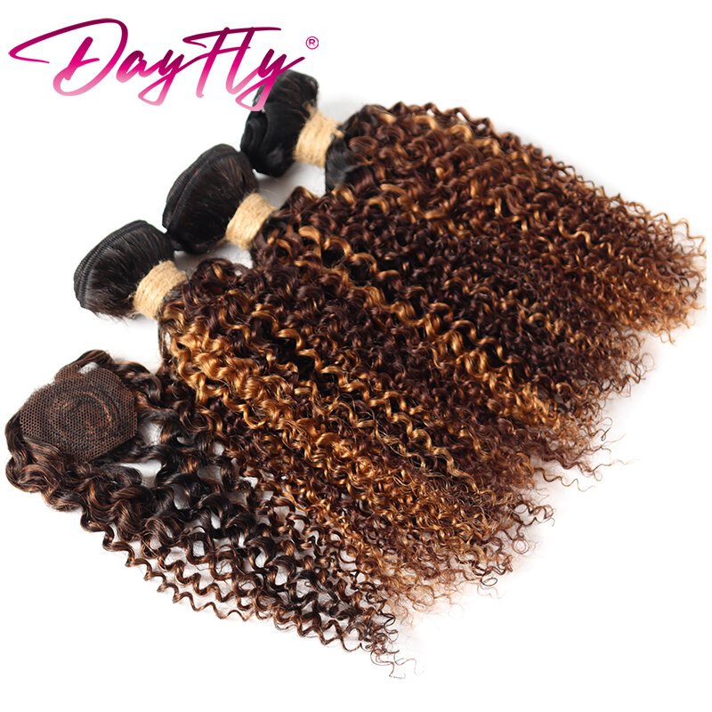 Cabelo encaracolado curto feixes de cabelo humano brasileiro tecer pacotes com fecho jerry feixes de cabelo encaracolado com fechamento barato para as mulheres