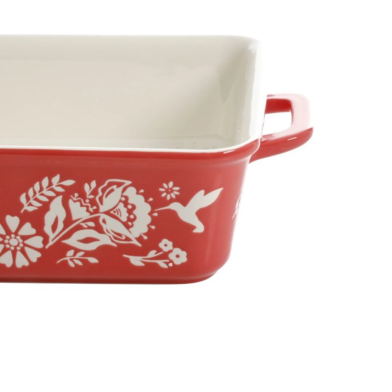 Sweet Romance Blossoms Red, Teal 2-Piece Rectangular Ceramic Baking Dish
